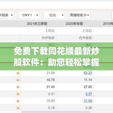 免费下载同花顺最新炒股软件:助您轻松掌握股市动态