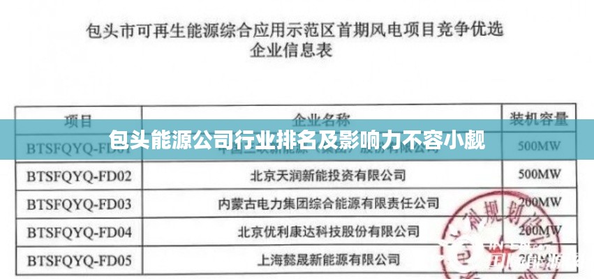 包头能源公司行业排名及影响力不容小觑